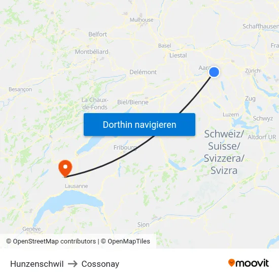 Hunzenschwil to Cossonay map