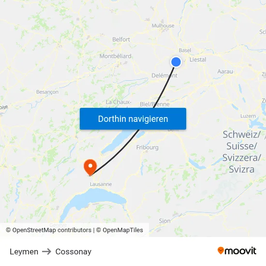 Leymen to Cossonay map