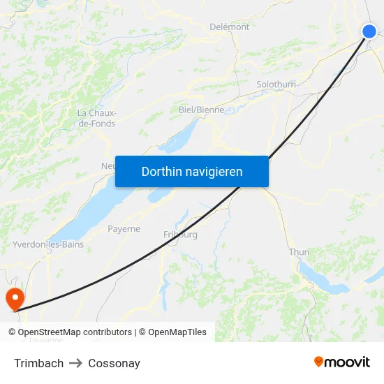 Trimbach to Cossonay map