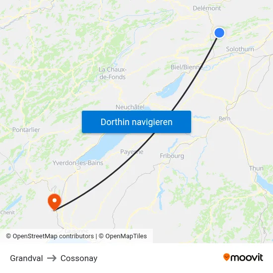 Grandval to Cossonay map