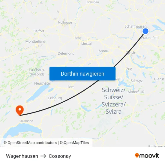 Wagenhausen to Cossonay map