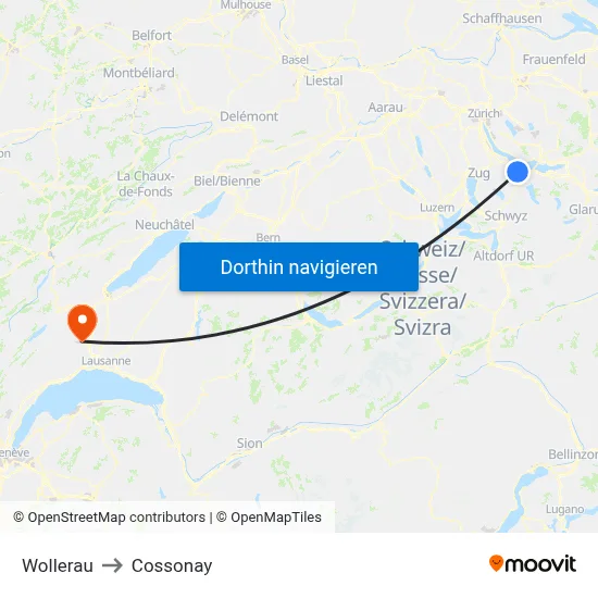 Wollerau to Cossonay map