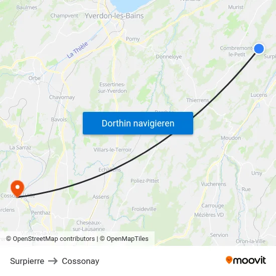 Surpierre to Cossonay map