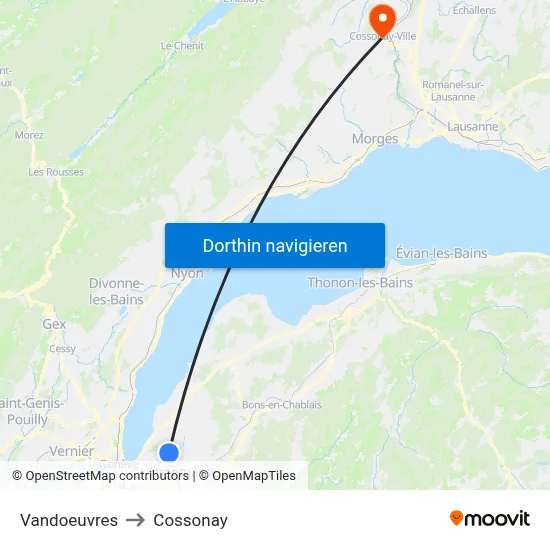 Vandoeuvres to Cossonay map