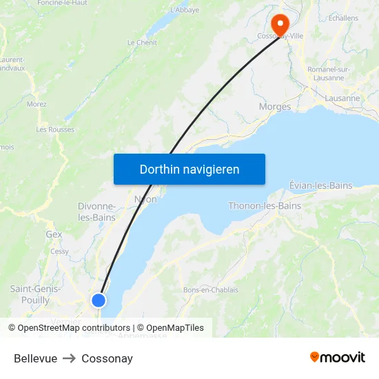 Bellevue to Cossonay map
