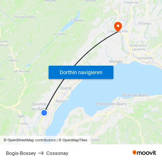 Bogis-Bossey to Cossonay map