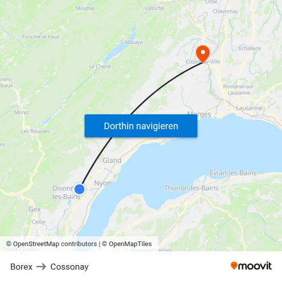 Borex to Cossonay map