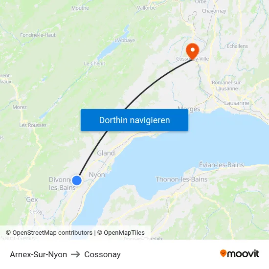 Arnex-Sur-Nyon to Cossonay map