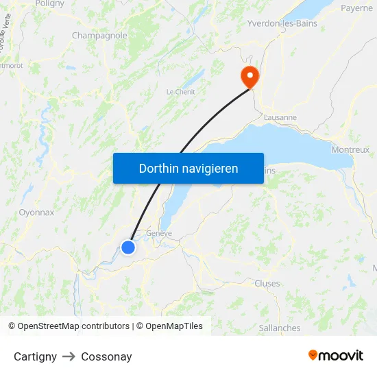 Cartigny to Cossonay map