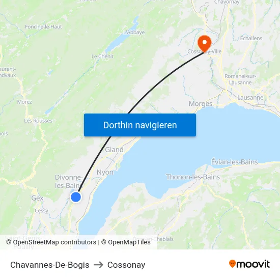 Chavannes-De-Bogis to Cossonay map