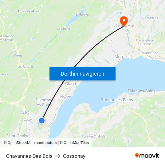 Chavannes-Des-Bois to Cossonay map