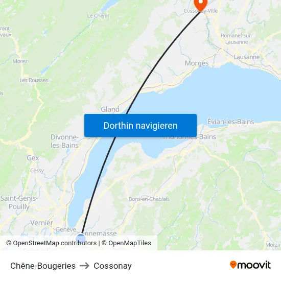 Chêne-Bougeries to Cossonay map