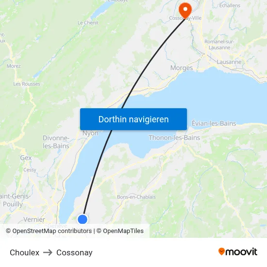 Choulex to Cossonay map