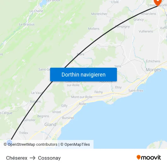 Chéserex to Cossonay map