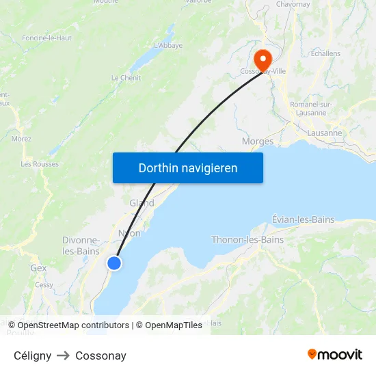 Céligny to Cossonay map