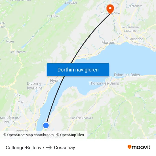 Collonge-Bellerive to Cossonay map