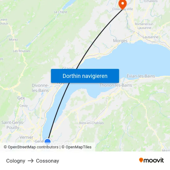 Cologny to Cossonay map