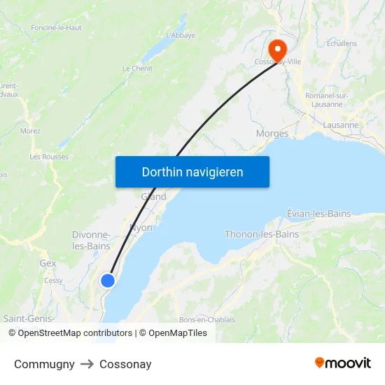 Commugny to Cossonay map