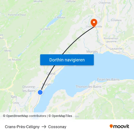 Crans-Près-Céligny to Cossonay map