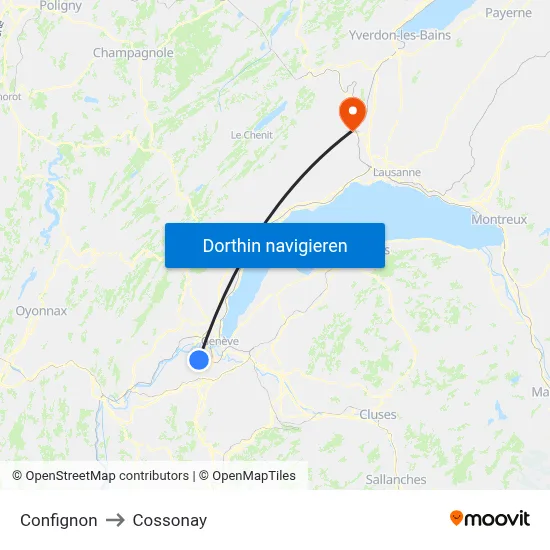 Confignon to Cossonay map