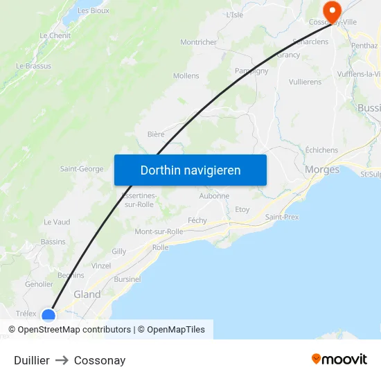 Duillier to Cossonay map