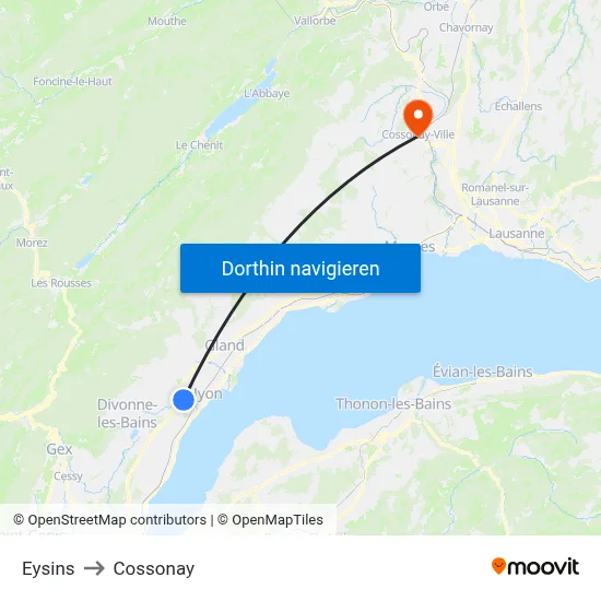 Eysins to Cossonay map