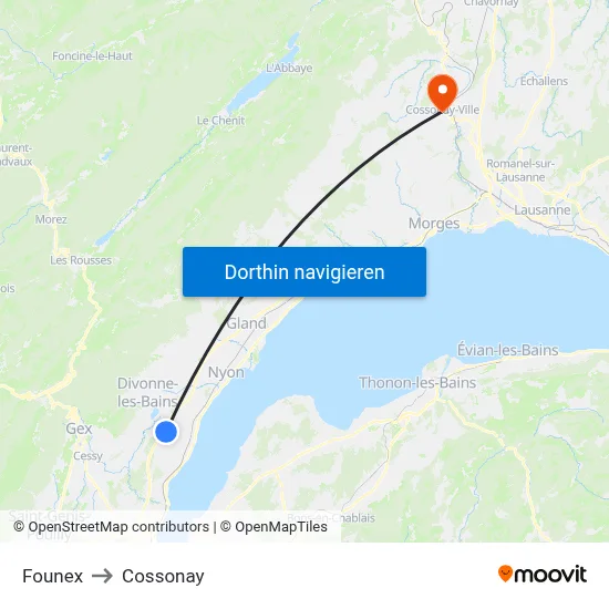 Founex to Cossonay map