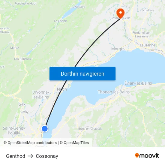 Genthod to Cossonay map