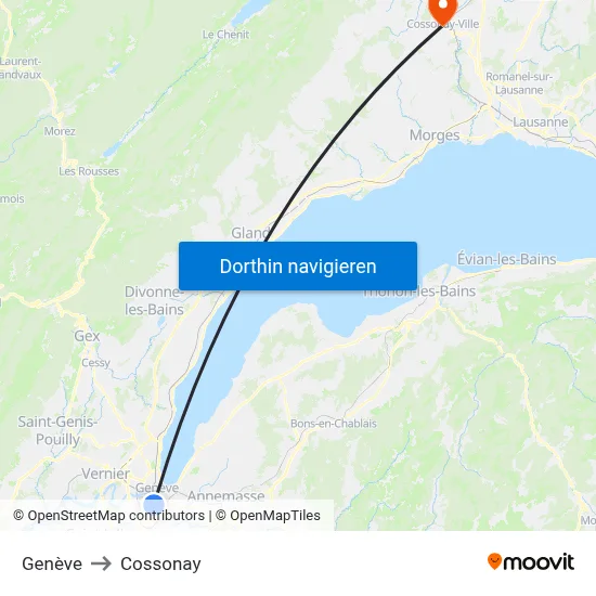 Genève to Cossonay map