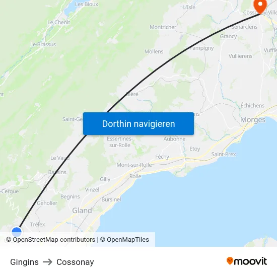 Gingins to Cossonay map