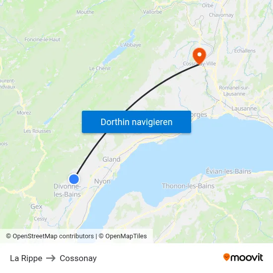 La Rippe to Cossonay map