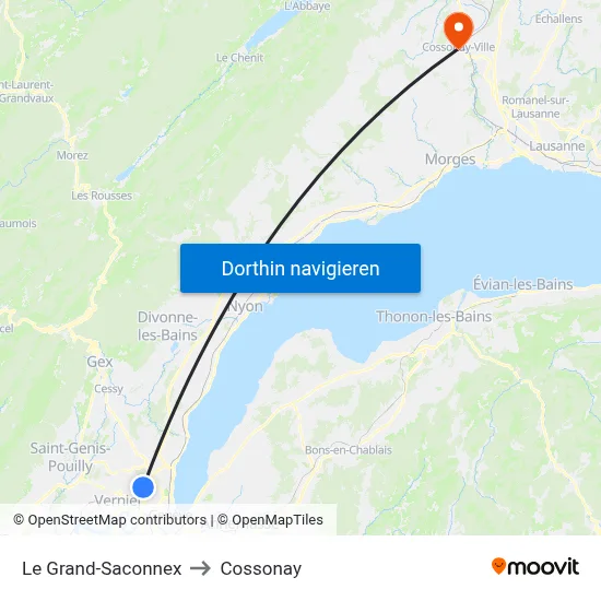 Le Grand-Saconnex to Cossonay map