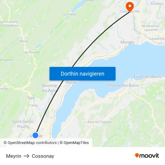 Meyrin to Cossonay map