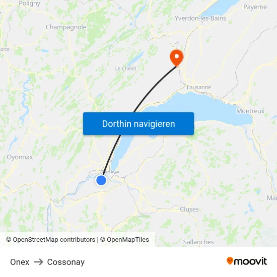 Onex to Cossonay map