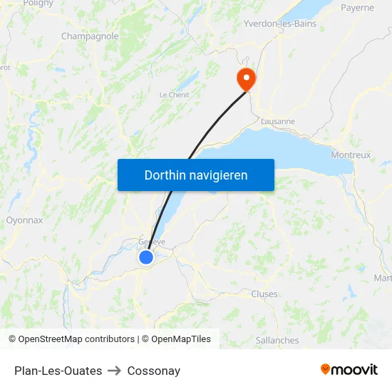 Plan-Les-Ouates to Cossonay map