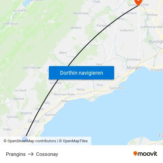 Prangins to Cossonay map