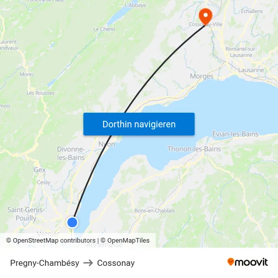 Pregny-Chambésy to Cossonay map