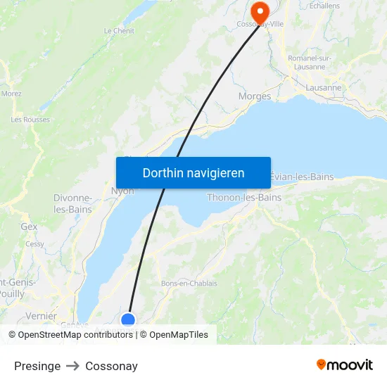 Presinge to Cossonay map