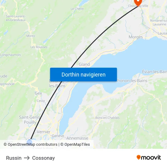 Russin to Cossonay map