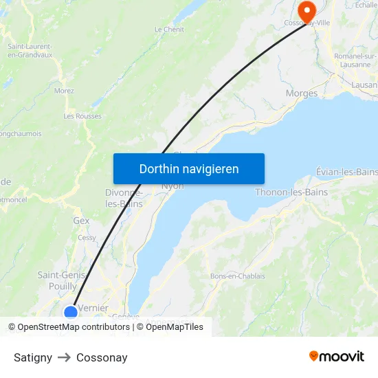 Satigny to Cossonay map