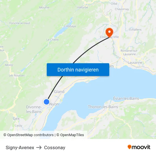 Signy-Avenex to Cossonay map