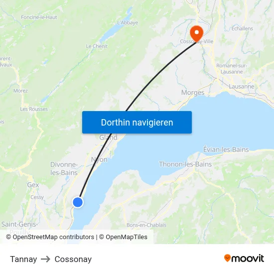 Tannay to Cossonay map