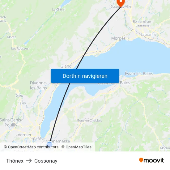 Thônex to Cossonay map