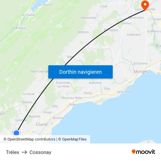 Trélex to Cossonay map