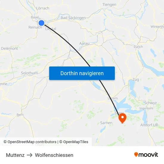 Muttenz to Wolfenschiessen map