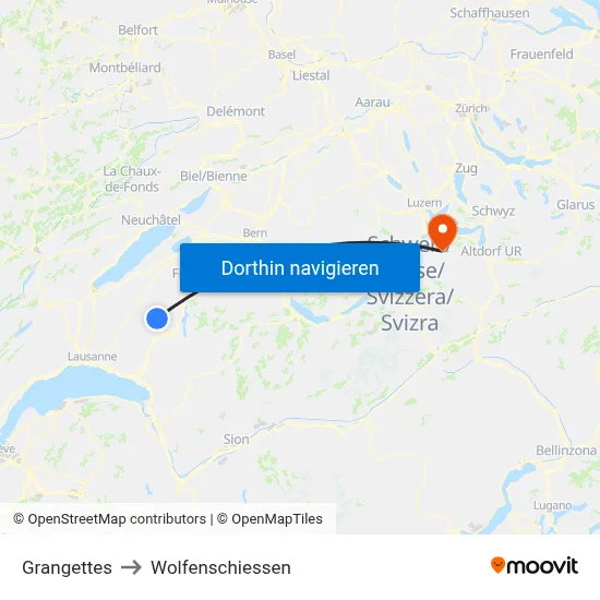 Grangettes to Wolfenschiessen map