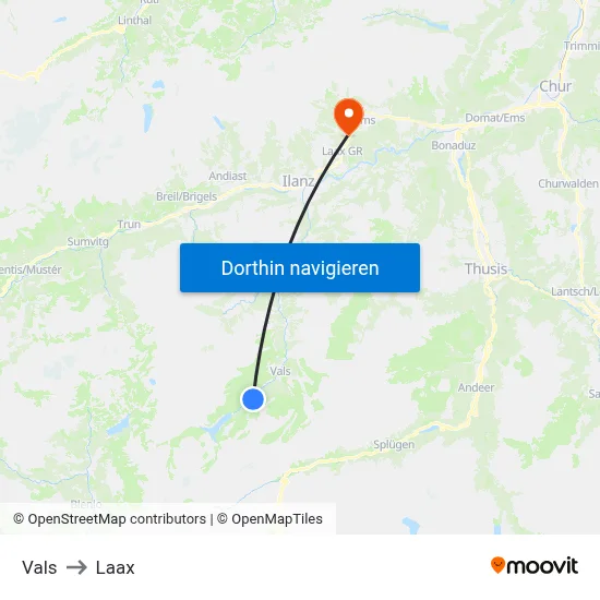 Vals to Laax map