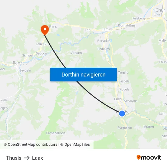Thusis to Laax map