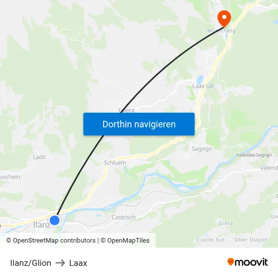 Ilanz/Glion to Laax map