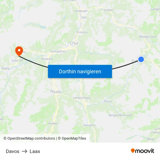 Davos to Laax map